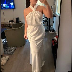 White Silk Keyhole Back Long Dress